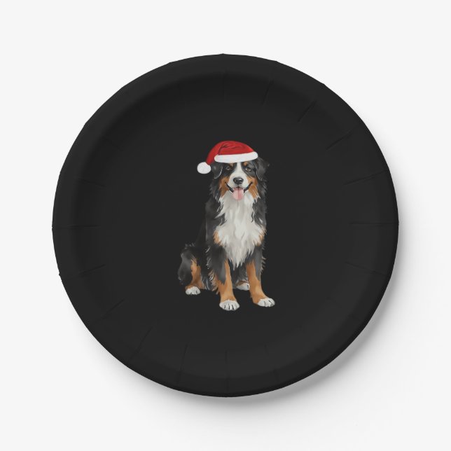 Bernese Mountain Dog Christmas Tree Dog Puppy Wate Paper Plate (Front)