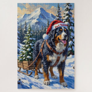 Bernese Mountain Dog Christmas Tree Hauler Hat Jigsaw Puzzle