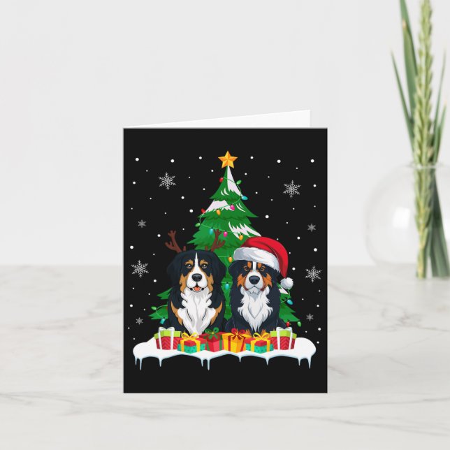 Bernese Mountain Dog Christmas Tree Lights Santa R Card (Front)