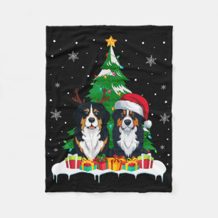 Bernese Mountain Dog Christmas Tree Lights Santa R Fleece Blanket