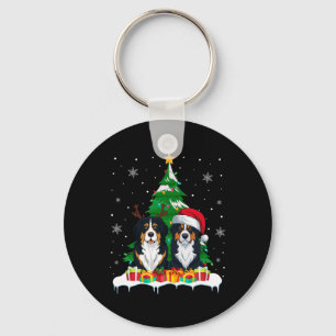 Bernese Mountain Dog Christmas Tree Lights Santa R Keychain