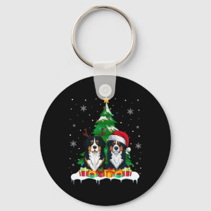 Bernese Mountain Dog Christmas Tree Lights Santa R Keychain