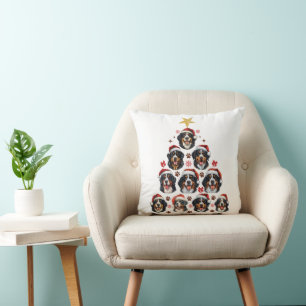Bernese Mountain Dog Christmas Tree, Xmas Berner Throw Pillow