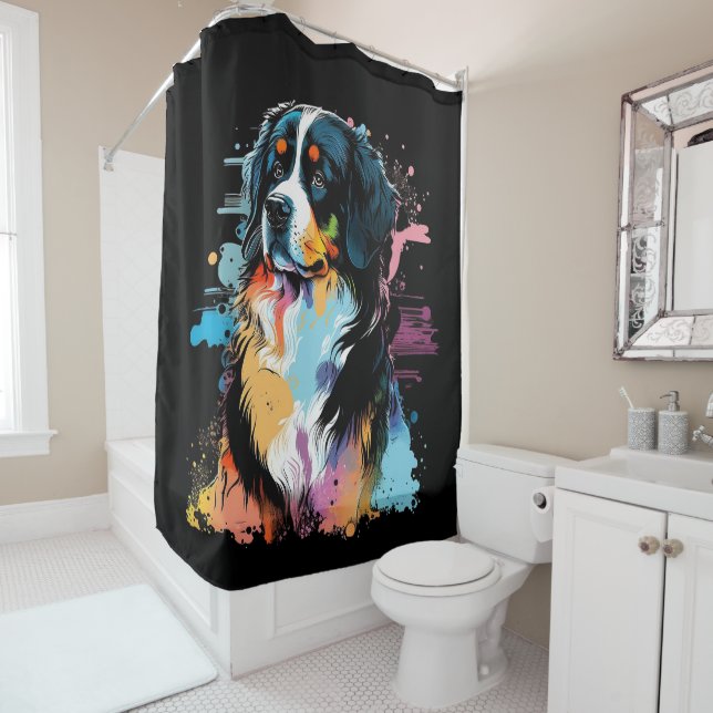 Bernese Mountain Dog Colourful Splash Art Bathroom (In Situ)
