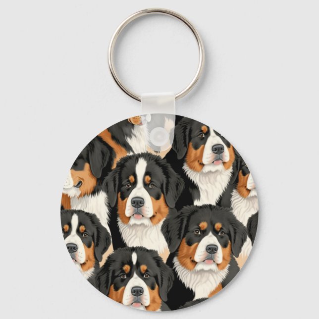 Bernese Mountain Dog Decorative Seamless Pattern Keychain (Front)