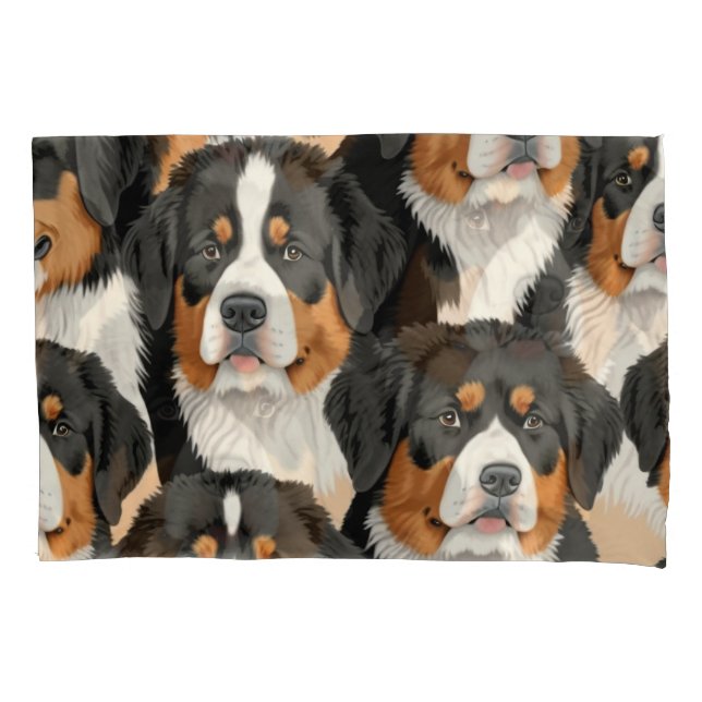 Bernese Mountain Dog Decorative Seamless Pattern Pillowcase (Front)
