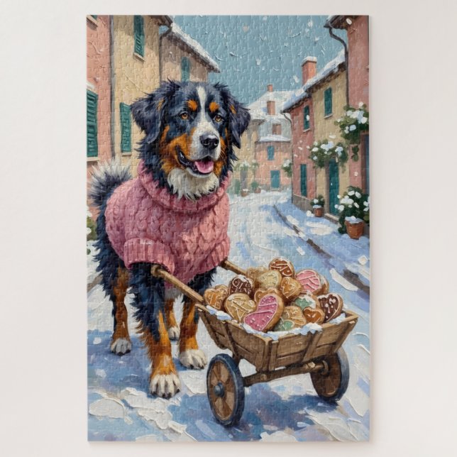 Bernese Mountain Dog Delivering Valentine's Cookie Jigsaw Puzzle (Vertical)