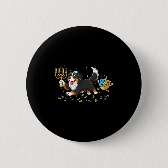 Bernese Mountain Dog Dreidel Menorah Hanukkah Wome 2 Inch Round Button (Front)