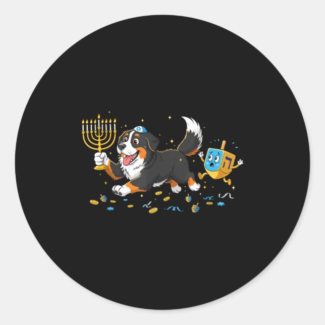 Bernese Mountain Dog Dreidel Menorah Hanukkah Wome Classic Round Sticker (Front)