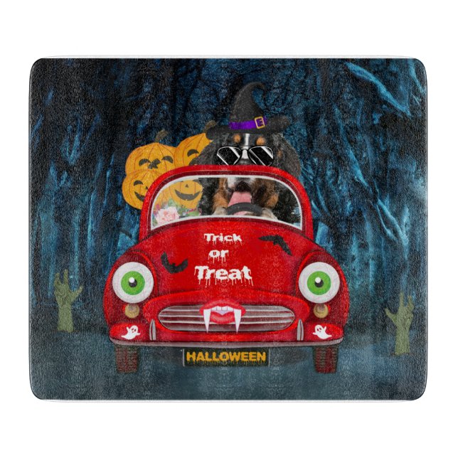 Bernese Mountain Dog Driving Car Scary Halloween  Cutting Board (Front)