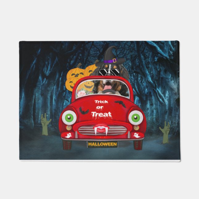 Bernese Mountain Dog Driving Car Scary Halloween  Doormat (Front)