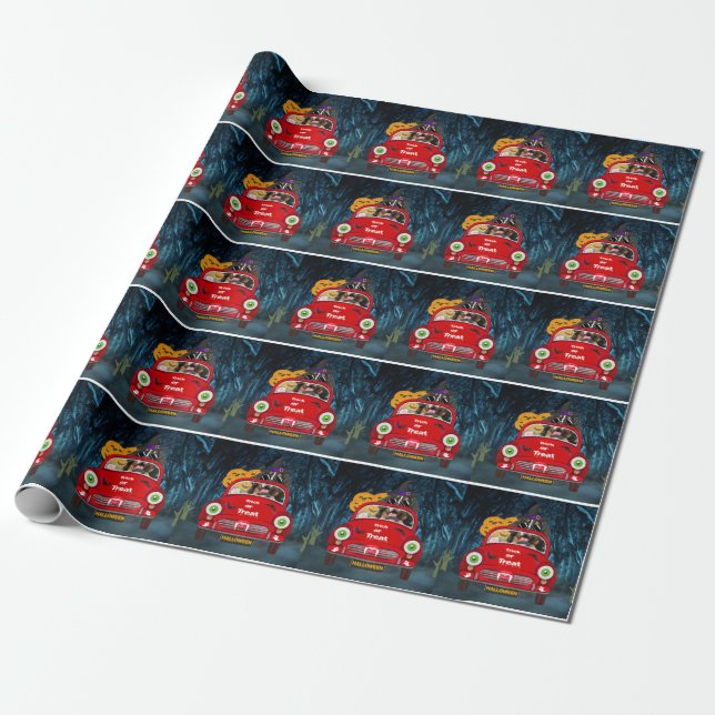 Bernese Mountain Dog Driving Car Scary Halloween  Wrapping Paper (Unrolled)