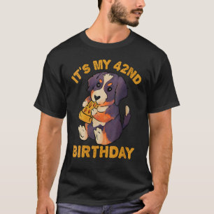 Bernese Mountain Dog Eating Pizza It's My 42nd Bir T-Shirt