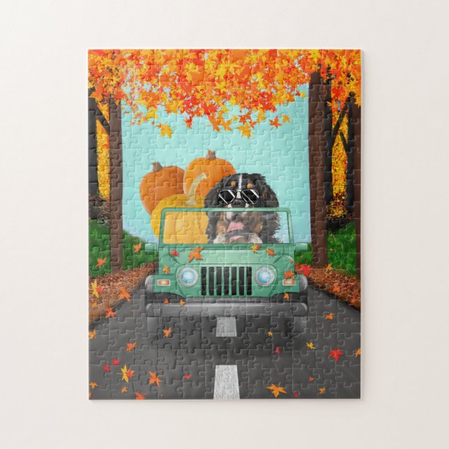 Bernese Mountain Dog Fall Pumpkin Jigsaw Puzzle (Vertical)