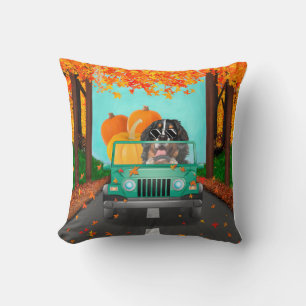 Bernese Mountain Dog Fall Pumpkin Throw Pillow
