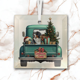 Bernese Mountain Dog Farm Truck Christmas Glass Ornament