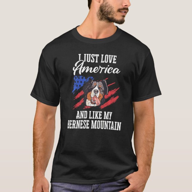Bernese Mountain Dog Farming Dog Usa Flag T-Shirt (Front)