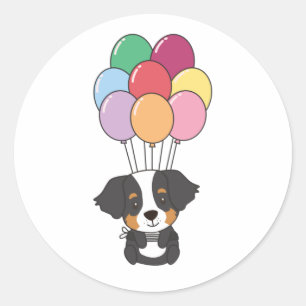 Bernese Mountain Dog Flies With Colourful Balloons Classic Round Sticker