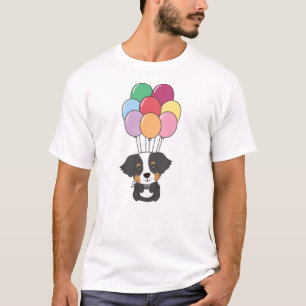 Bernese Mountain Dog Flies With Colourful Balloons T-Shirt