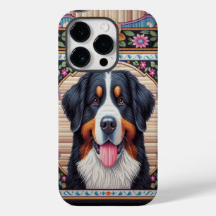 Bernese Mountain Dog Floral Colourful Border Case-Mate iPhone 14 Pro Case