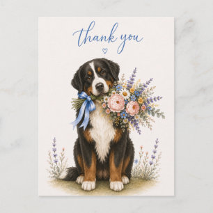 Bernese Mountain Dog Flower Bouquet Thank You Postcard