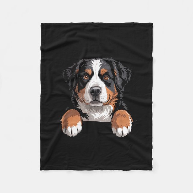 Bernese Mountain Dog Funny Peeking Cket Berner Pup Fleece Blanket (Front)
