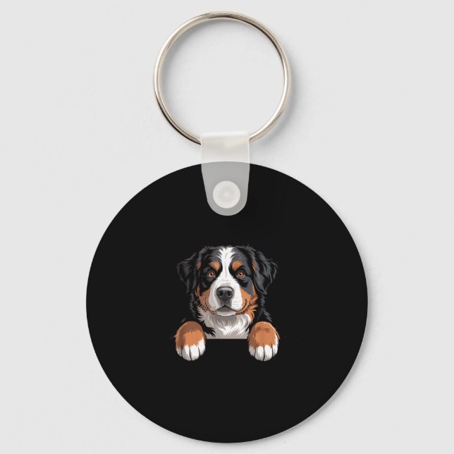 Bernese Mountain Dog Funny Peeking Cket Berner Pup Keychain (Front)