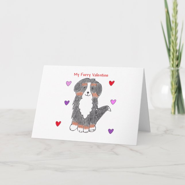 Bernese Mountain Dog Furry Valentine Holiday Card (Front)