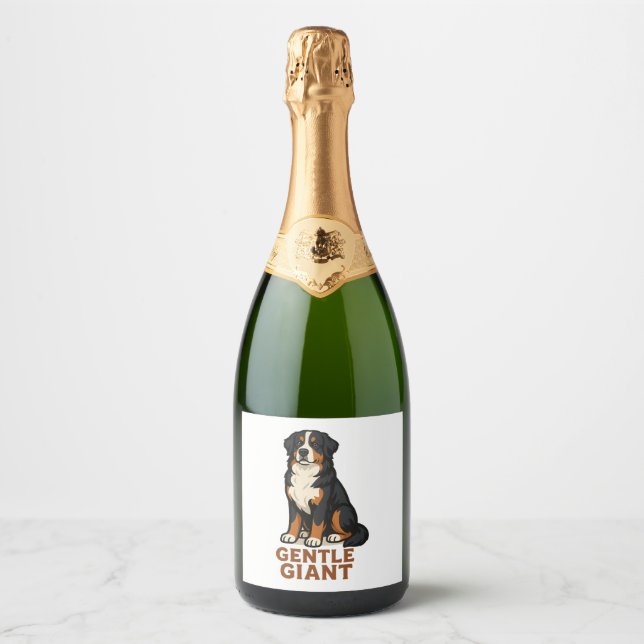 Bernese Mountain Dog Gentle Giant. Sparkling Wine Label (Front)