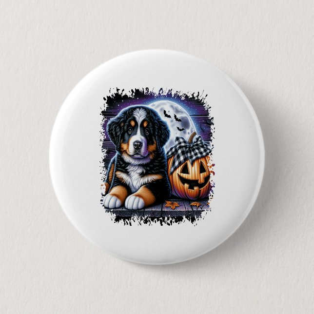 Bernese Mountain Dog Halloween 2 Inch Round Button (Front)