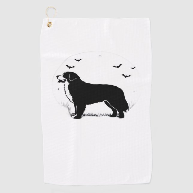 Bernese Mountain Dog – Halloween Moon Silhouette O Golf Towel (Front)