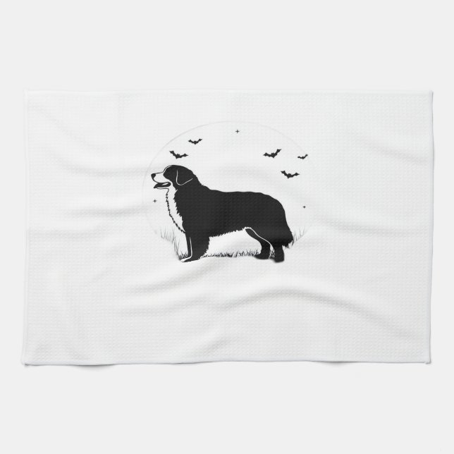 Bernese Mountain Dog � Halloween Moon Silhouette O Kitchen Towel (Horizontal)