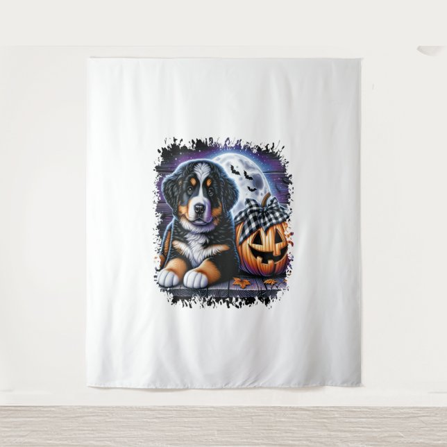 Bernese Mountain Dog Halloween Tapestry (Front)