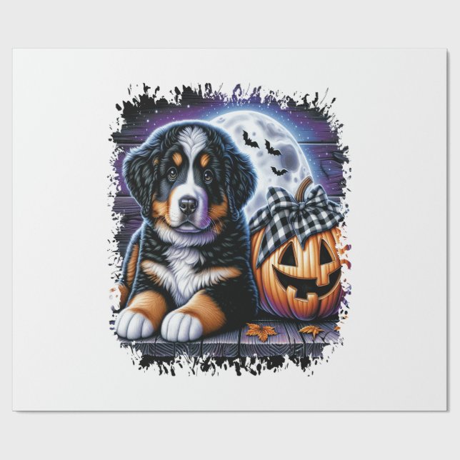 Bernese Mountain Dog Halloween Wrapping Paper (Flat)
