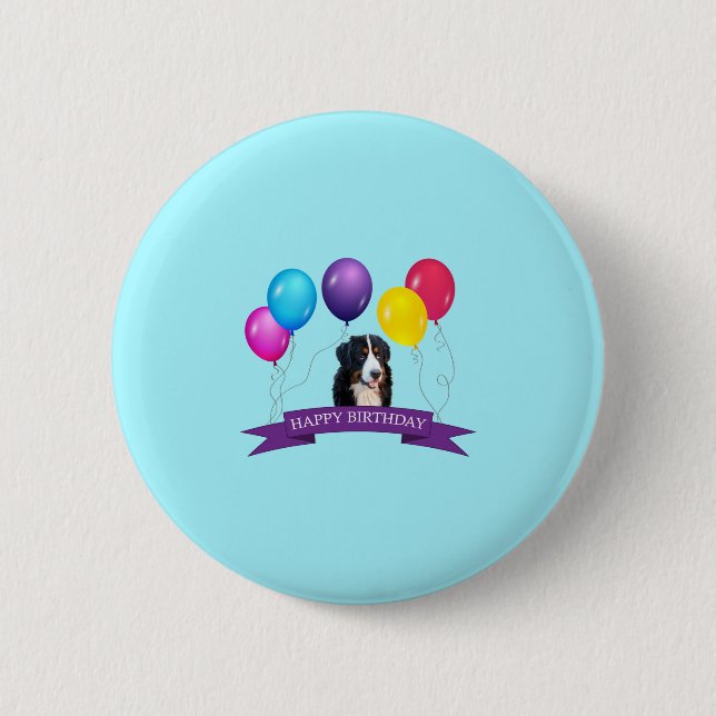 Bernese Mountain Dog Happy Birthday 2 Inch Round Button (Front)