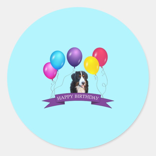Bernese Mountain Dog Happy Birthday Classic Round Sticker (Front)