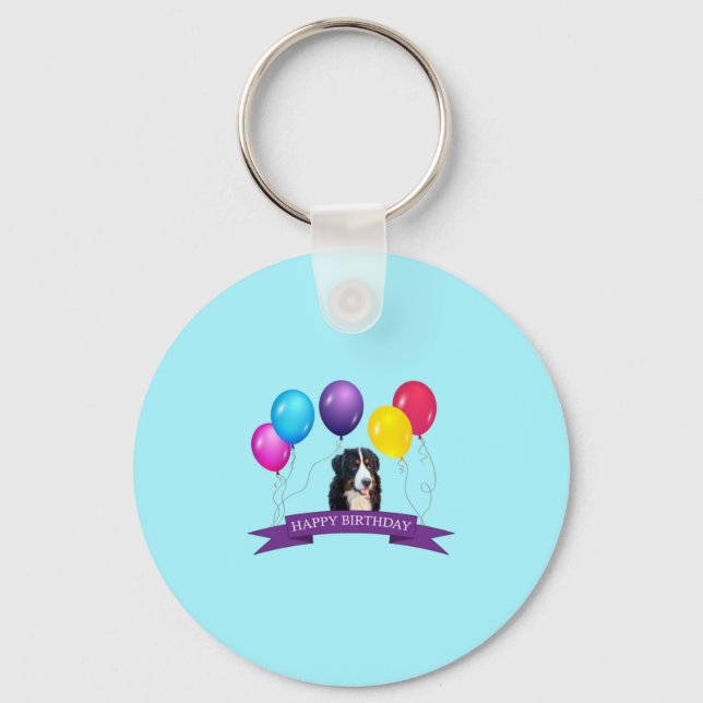 Bernese Mountain Dog Happy Birthday Keychain (Front)