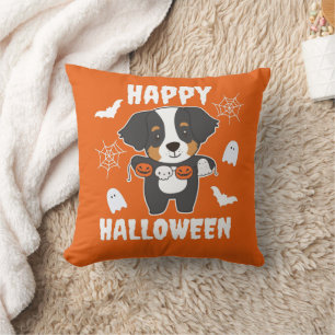 Bernese Mountain Dog Happy Halloween Dog Costume Throw Pillow