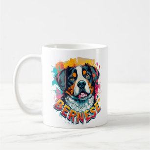 Bernese Mountain Dog Head Vibrant Colour Splash Coffee Mug