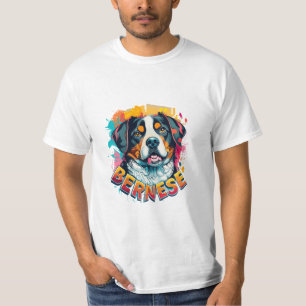 Bernese Mountain Dog Head Vibrant Colour Splash T-Shirt