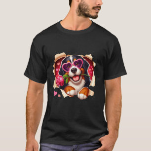 Bernese Mountain Dog Heart Glasses Lover Rose Vale T-Shirt