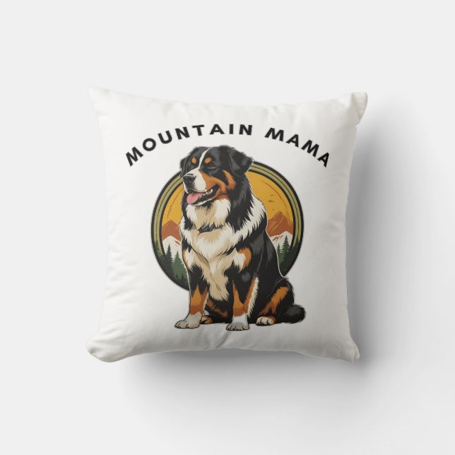 Bernese Mountain Dog Hiking Mountain Mama Throw Pillow (Front)