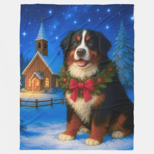 Bernese Mountain Dog Holiday  Fleece Blanket