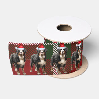Bernese Mountain Dog Holiday Plaid Funny Christmas Satin Ribbon