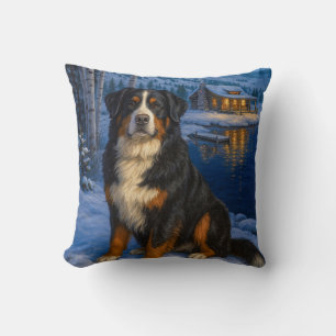 Bernese Mountain Dog Holiday Throw Pillow