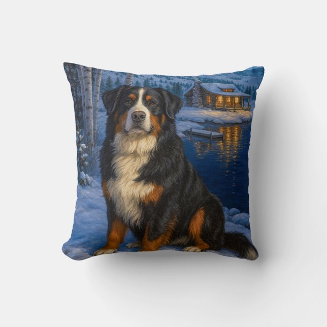 Bernese Mountain Dog Holiday  Throw Pillow (Front)