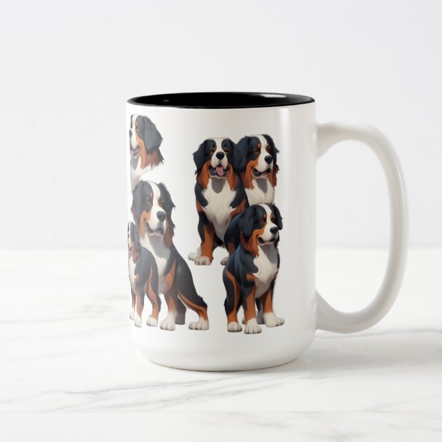 Bernese Mountain Dog Illustrated Character Sheet Two-Tone Coffee Mug (Right)