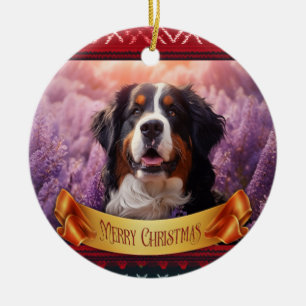 Bernese Mountain Dog in lavenders Ceramic Ornament