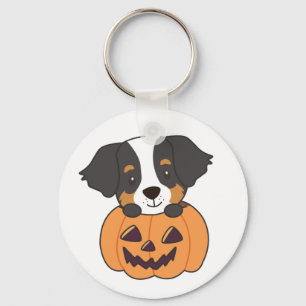 Bernese Mountain Dog In Pumpkin Dogs Happy Keychai Keychain
