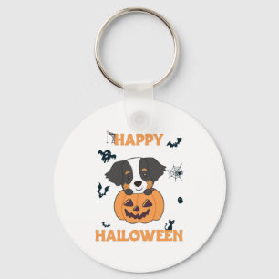 Bernese Mountain Dog In Pumpkin Dogs Happy Keychain